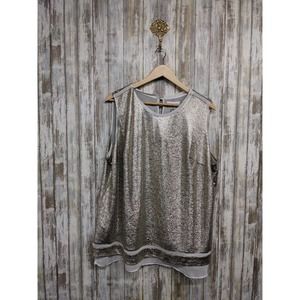 Calvin Klein Women’s Plus Size 1X Gold Metallic Shimmer Sleeveless Blouse NWT